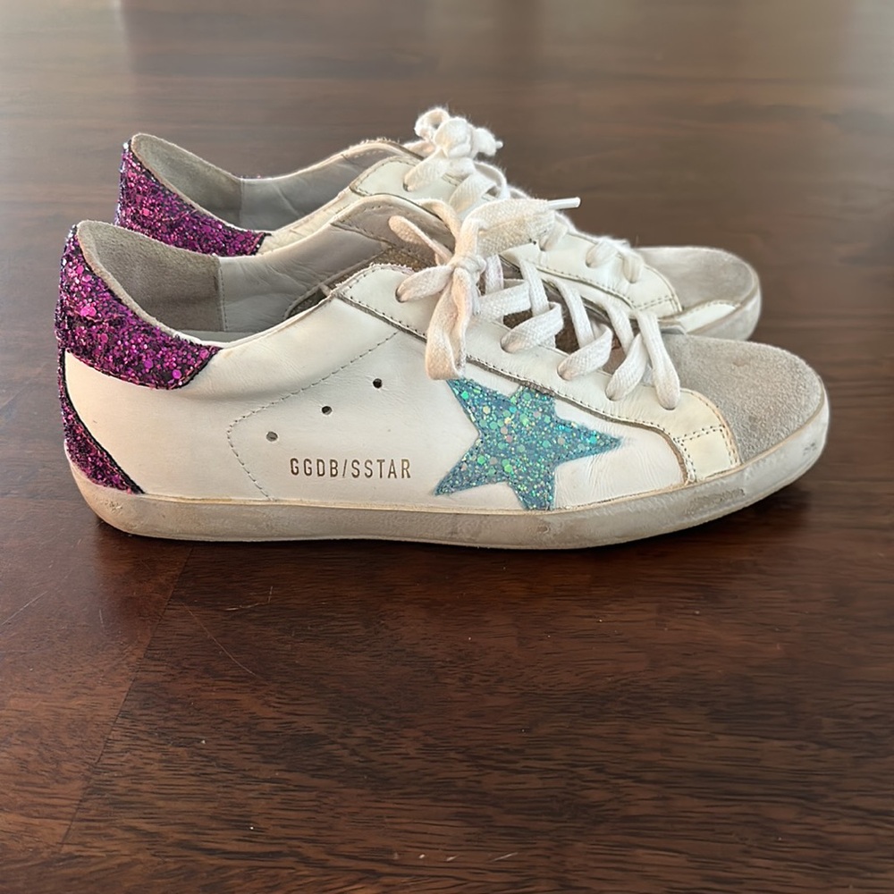 GOLDEN GOOSE SuperStars. Leather & Suede Glitter Sneakers. Size 37. - Picture 6 of 9